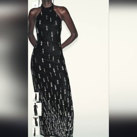 Zara Elegant Black Sequin Velvet Maxi/midi Dress - Picture 8 of 11